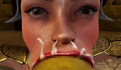 Kinky and busty 3D brunette milking huge goblin rod