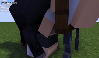 Huge Minecraft horse plants his monster cock in bent over teen