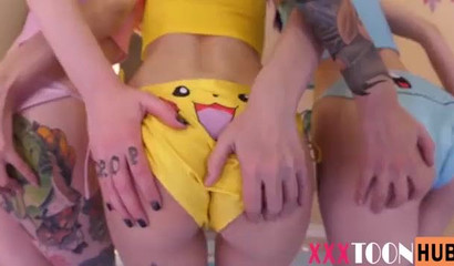 Anal pranks of girls in the images of cute Pokemon