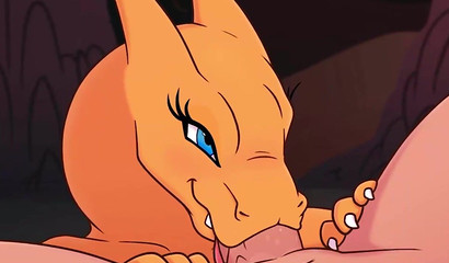 Chirizard sucks the Pokemon trainer's dick and fucks with him