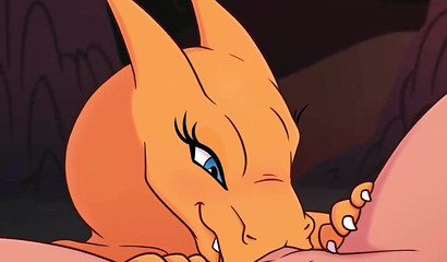 Chirizard sucks the Pokemon trainer's dick and fucks with him