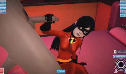Cute girl Violet Parr from the Superfamily" sucks and jerks off a guy's cock"