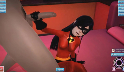 Cute girl Violet Parr from the Superfamily" sucks and jerks off a guy's cock"