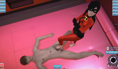 Cute girl Violet Parr from the Superfamily" sucks and jerks off a guy's cock"