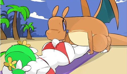 Chirizard licked the delicious ass of a beauty in a bikini