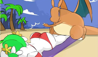 Chirizard licked the delicious ass of a beauty in a bikini