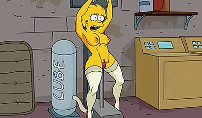 Curvy cartoon hottie Lisa Simpson tied up riding a fuck machine