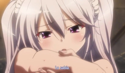 Shy white-haired anime chick gets banged during her lesbian massage