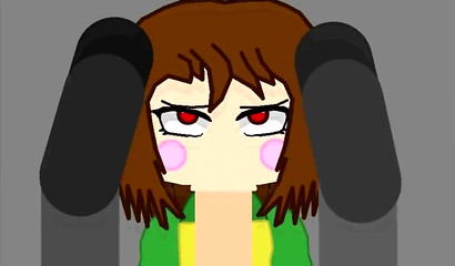 Cute Undertale Chara impaling her cartoon ass on a big dick
