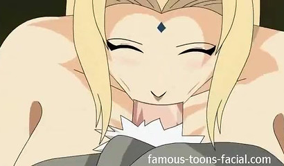 Horny anime hottie Tsunade riding and sucking a huge cock