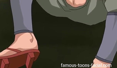 Horny anime hottie Tsunade riding and sucking a huge cock