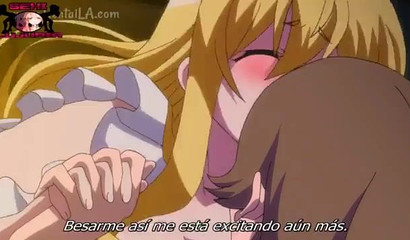 Gorgeous anime blonde sweetie taking huge rod from behind