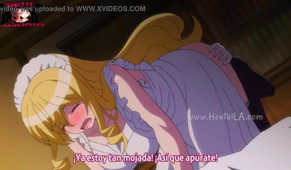 Gorgeous anime blonde sweetie taking huge rod from behind