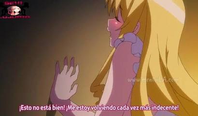 Gorgeous anime blonde sweetie taking huge rod from behind