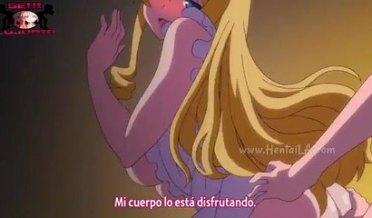 Gorgeous anime blonde sweetie taking huge rod from behind