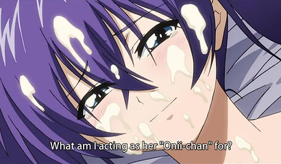 Horny blue-haired anime cutie riding brother's rod after masturbating