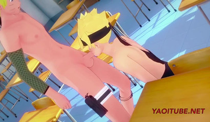 Tiny 3D anime boy Boruto riding Sasuke's huge rod