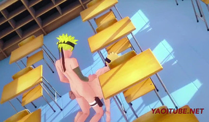 Tiny 3D anime boy Boruto riding Sasuke's huge rod