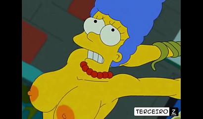 Slutty cartoon hottie Marge Simpson drilled with hard tentacles