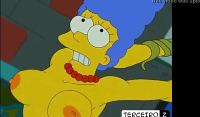 Slutty cartoon hottie Marge Simpson drilled with hard tentacles