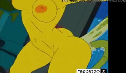 Slutty cartoon hottie Marge Simpson drilled with hard tentacles