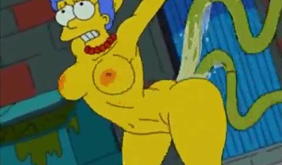 Slutty cartoon hottie Marge Simpson drilled with hard tentacles