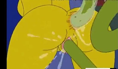 Slutty cartoon hottie Marge Simpson drilled with hard tentacles