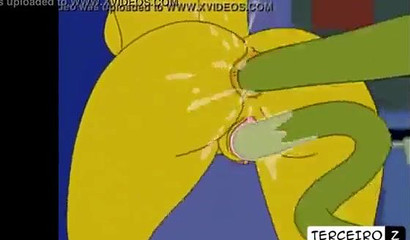 Slutty cartoon hottie Marge Simpson drilled with hard tentacles