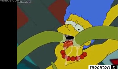 Slutty cartoon hottie Marge Simpson drilled with hard tentacles