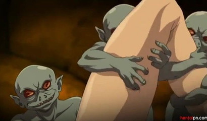 Anime chick lets throbbing goblin cocks to ruin her