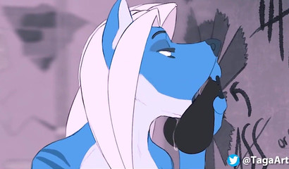 She cleans his furry cartoon hose with her cum-hungry mouth