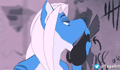 She cleans his furry cartoon hose with her cum-hungry mouth