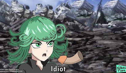 POV Tatsumaki cleans anime cum with her hungry mouth