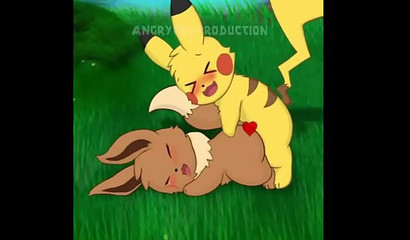 Pikachu lights up Eevee's Pokemon pussy