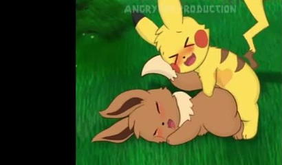 Pikachu lights up Eevee's Pokemon pussy