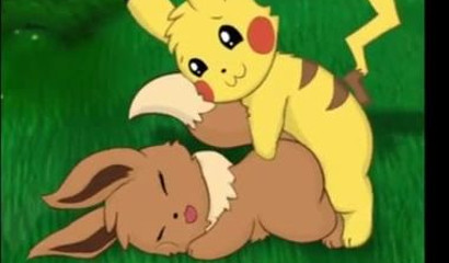 Pikachu lights up Eevee's Pokemon pussy