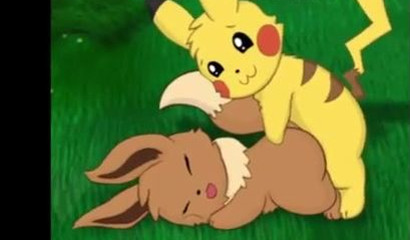 Pikachu lights up Eevee's Pokemon pussy