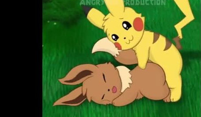 Pikachu lights up Eevee's Pokemon pussy