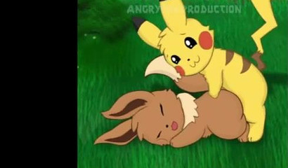 Pikachu lights up Eevee's Pokemon pussy