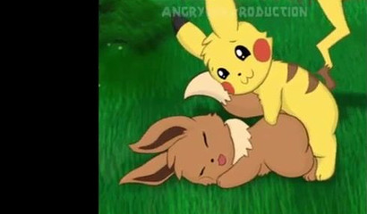 Pikachu lights up Eevee's Pokemon pussy