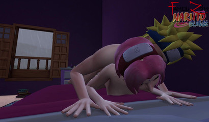 Sasuke Uchiha and an Anime redhead competing at who can last longer