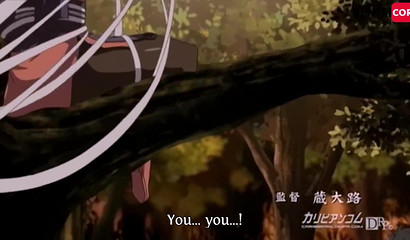 Anime doll with large jugs heals the samurai with her warm hole