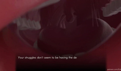 Shrunken chick gets lost among the giantess vore's massive lady hole