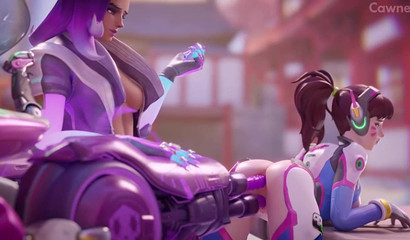 A huge sex machine in double penetration fucks a cartoon bitch D.Va