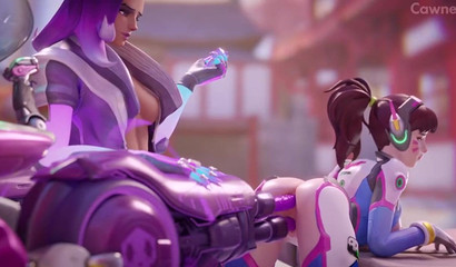 A huge sex machine in double penetration fucks a cartoon bitch D.Va