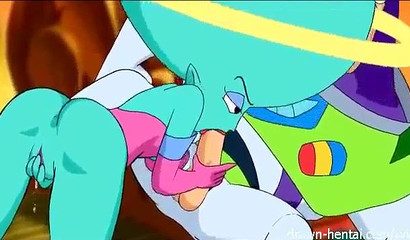 A big-boobed villain with a big head fucks with Buzz Lightyear