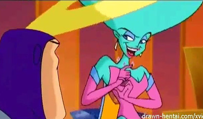 A big-boobed villain with a big head fucks with Buzz Lightyear