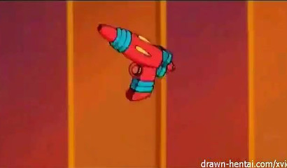 A big-boobed villain with a big head fucks with Buzz Lightyear