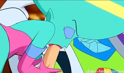 A big-boobed villain with a big head fucks with Buzz Lightyear