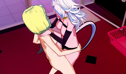 Hermaphrodite Android 18 impregnates blonde Android 21 in Hentai porn